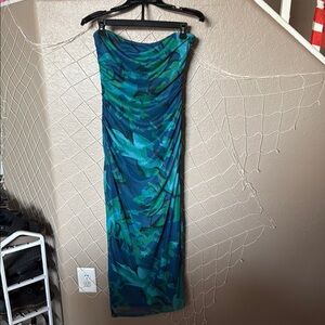 NWT Blue and Green Strapless Dress (comes with removable strap)